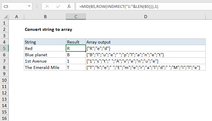 Excel formula Convert string to array Exceljet